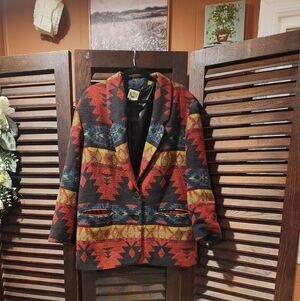 Aztec-Inspired Women's Blazer in Red and Black
